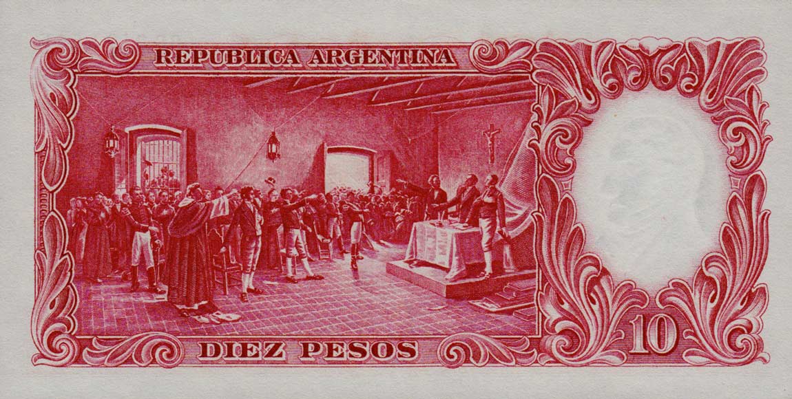 Back of Argentina p270b: 10 Pesos from 1954