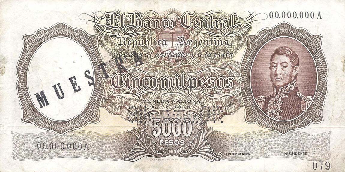 Front of Argentina p280s: 5000 Pesos from 1962
