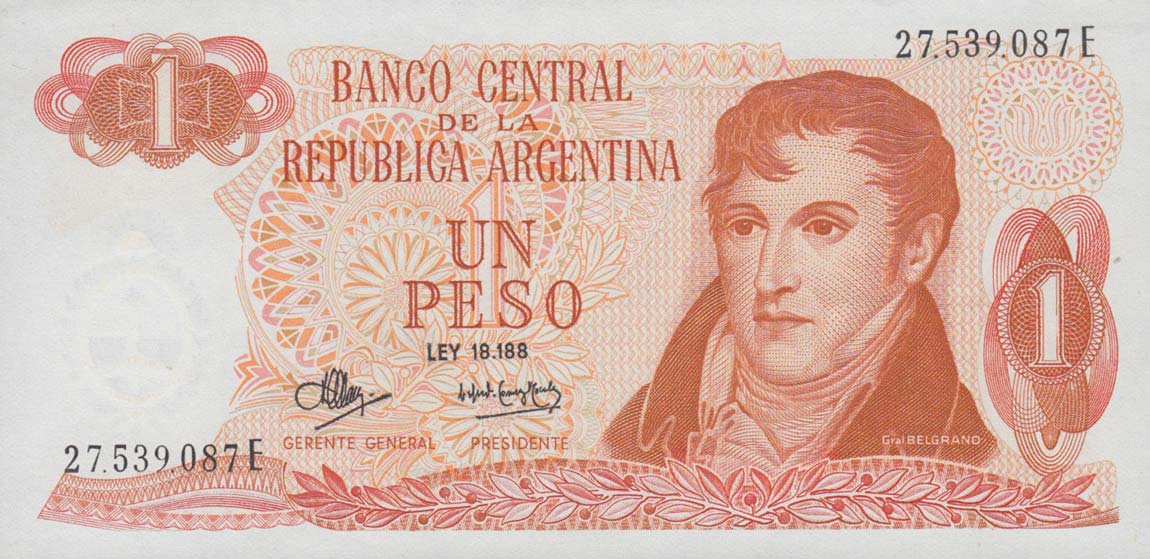 Front of Argentina p287a: 1 Peso from 1970