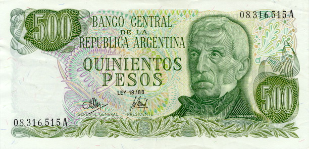Front of Argentina p292a: 500 Pesos from 1972