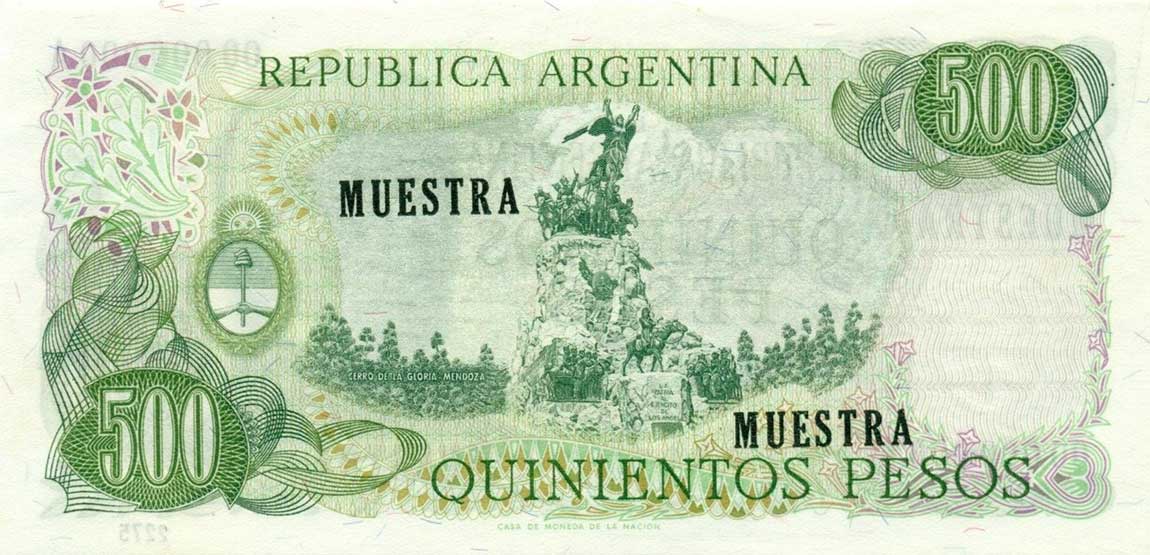 Back of Argentina p292s: 500 Pesos from 1972