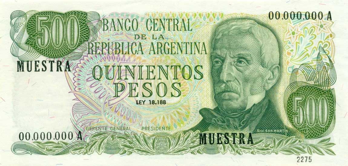 Front of Argentina p292s: 500 Pesos from 1972