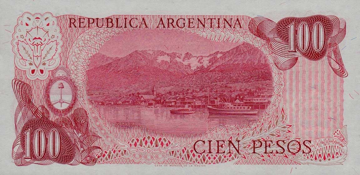 Back of Argentina p302b: 100 Pesos from 1976