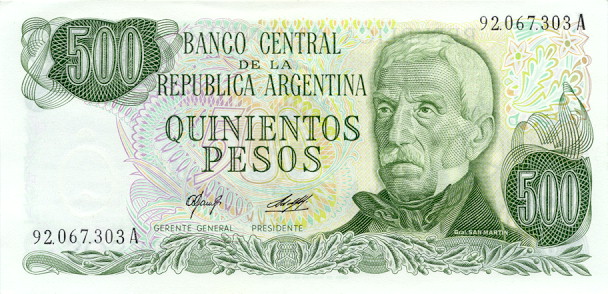 Front of Argentina p303a: 500 Pesos from 1977