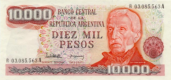Front of Argentina p306a: 10000 Pesos from 1976