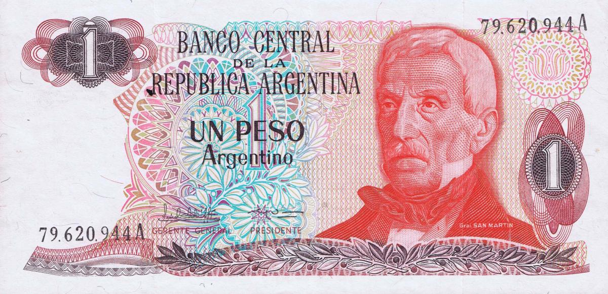 Front of Argentina p311a: 1 Peso Argentino from 1983