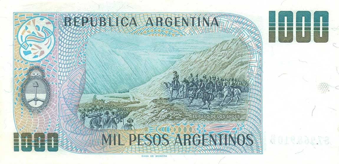 Back of Argentina p317a: 1000 Peso Argentino from 1983