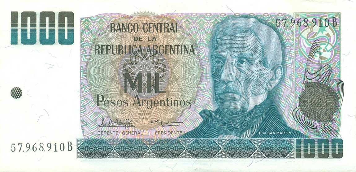 Front of Argentina p317a: 1000 Peso Argentino from 1983