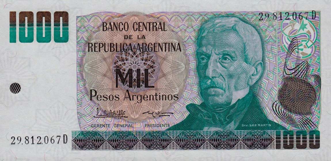 Front of Argentina p317b: 1000 Peso Argentino from 1983