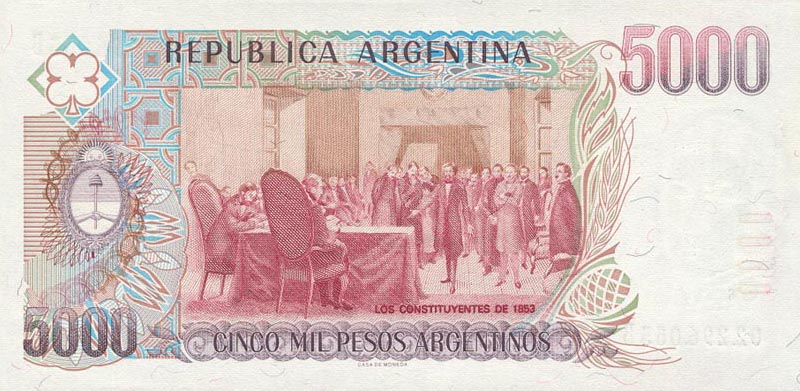 Back of Argentina p318a: 5000 Peso Argentino from 1984