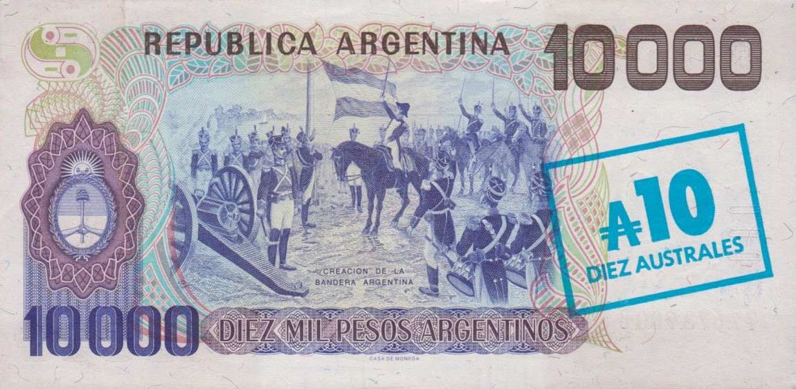 Back of Argentina p322a: 10 Austral from 1985