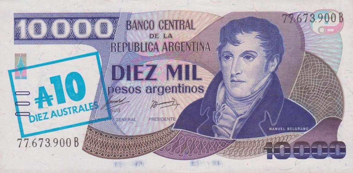 Front of Argentina p322a: 10 Austral from 1985