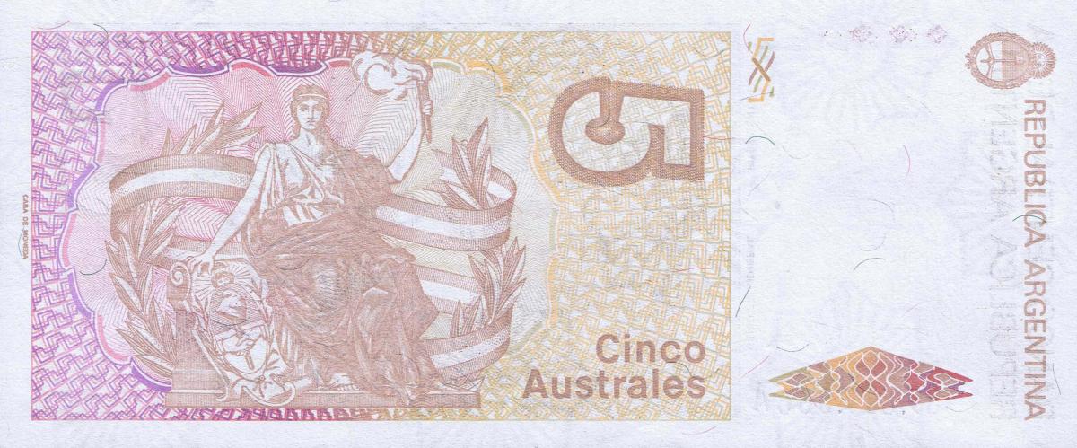 Back of Argentina p324b: 5 Austral from 1986