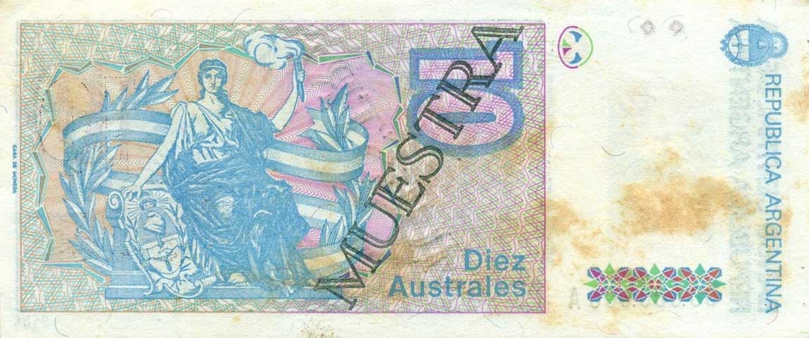 Back of Argentina p325s: 10 Australes from 1985