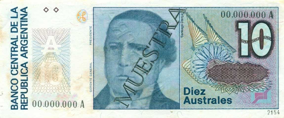 Front of Argentina p325s: 10 Australes from 1985