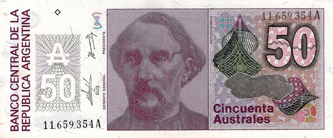 Front of Argentina p326a: 50 Austral from 1986