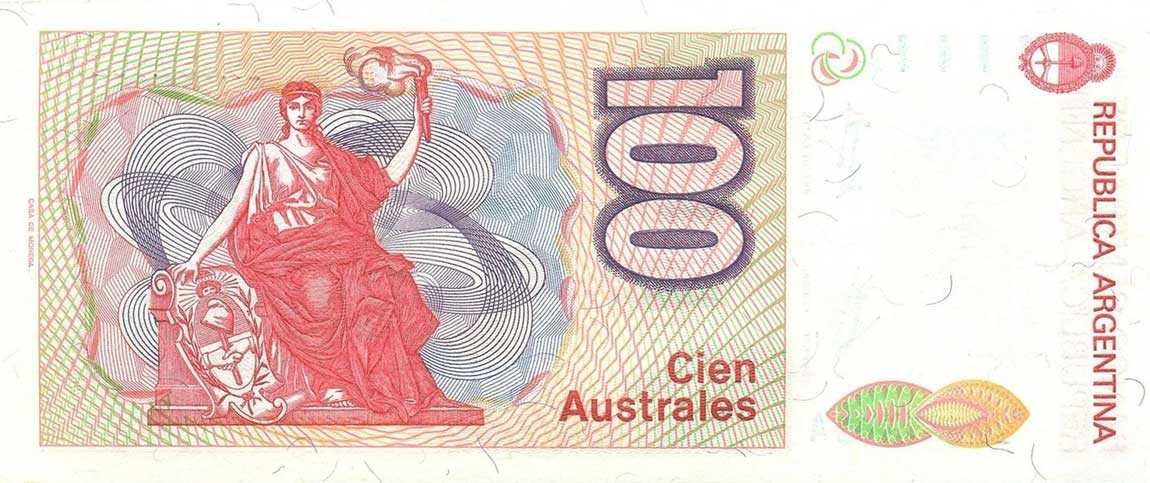 Back of Argentina p327a: 100 Austral from 1985