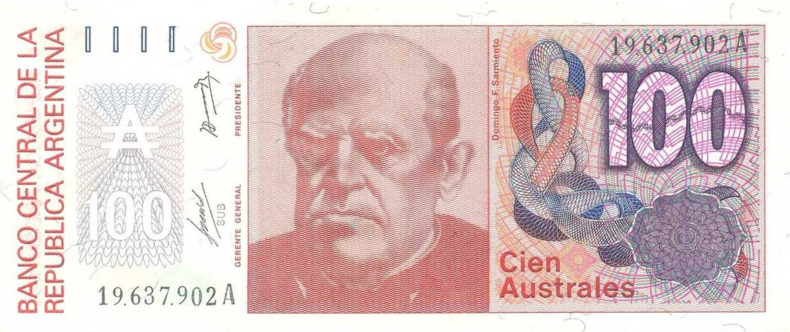 Front of Argentina p327a: 100 Austral from 1985