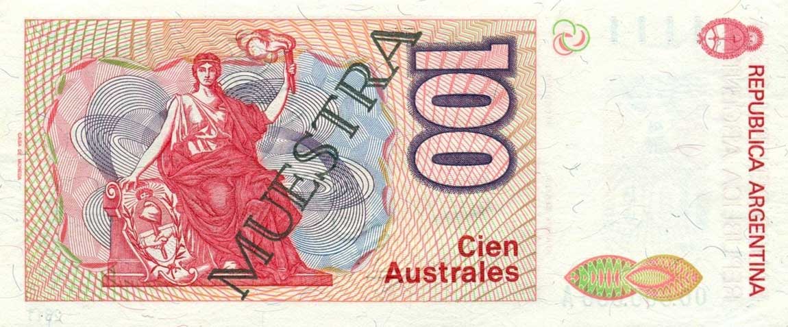 Back of Argentina p327s: 100 Austral from 1985