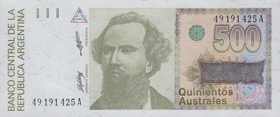 Front of Argentina p328a: 500 Austral from 1988