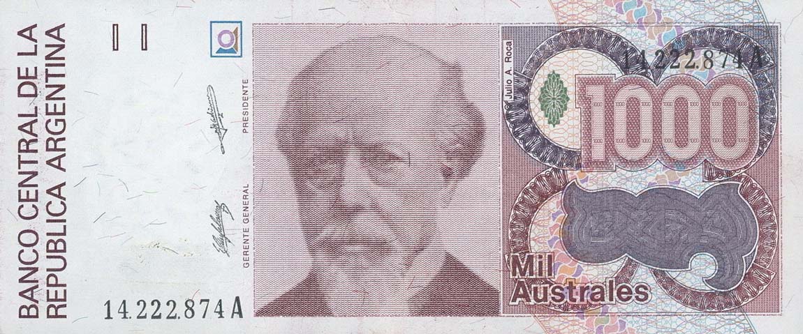 Front of Argentina p329a: 1000 Austral from 1988