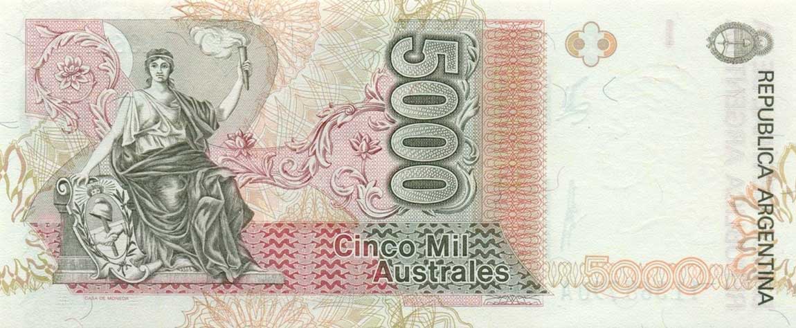 Back of Argentina p330b: 5000 Austral from 1989