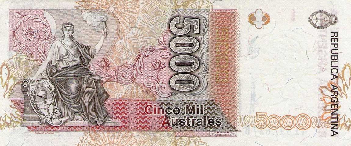 Back of Argentina p330d: 5000 Austral from 1989