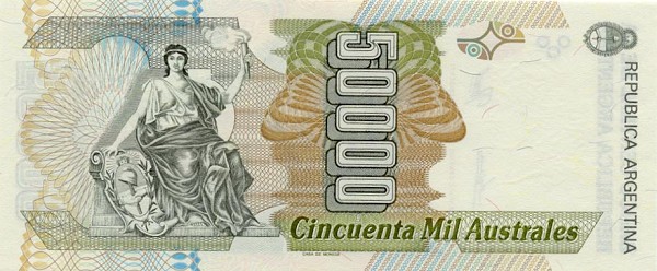 Back of Argentina p335a: 50000 Australes from 1989