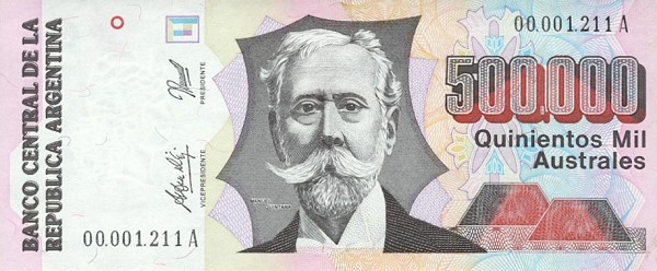 Front of Argentina p338: 500000 Austral from 1991