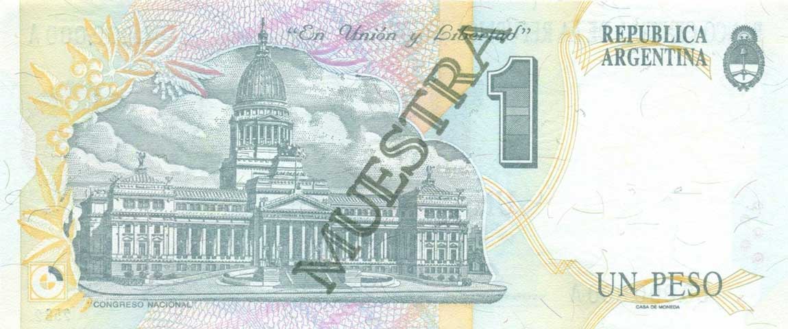 Back of Argentina p339s: 1 Peso from 1992