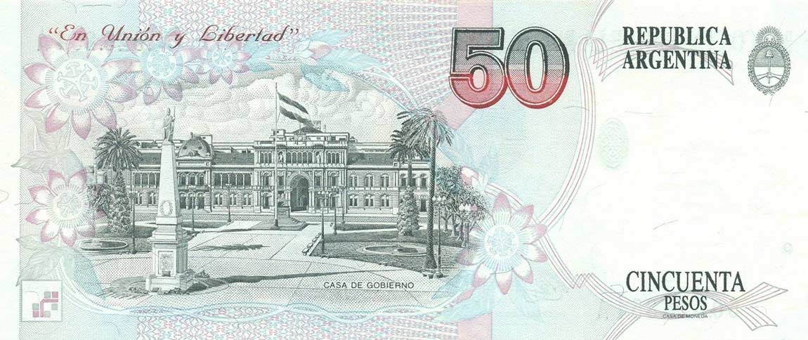 Back of Argentina p344a: 50 Pesos from 1992