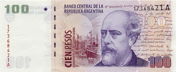 Front of Argentina p351: 100 Pesos from 1999