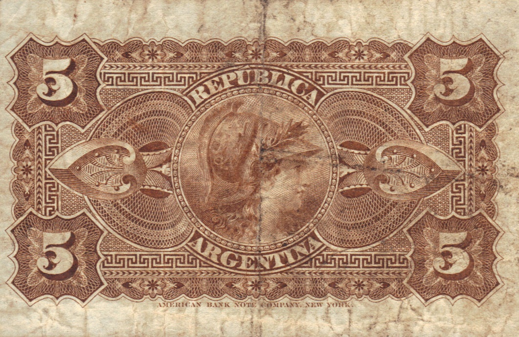 Back of Argentina p5: 5 Centavos from 1884