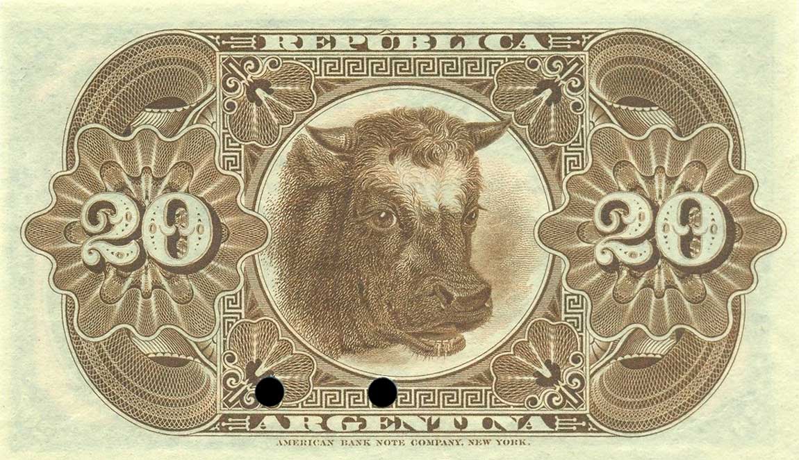 Back of Argentina p7s: 20 Centavos from 1884
