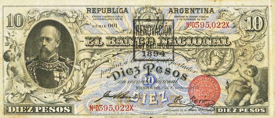 Front of Argentina pS1094d: 10 Pesos from 1888