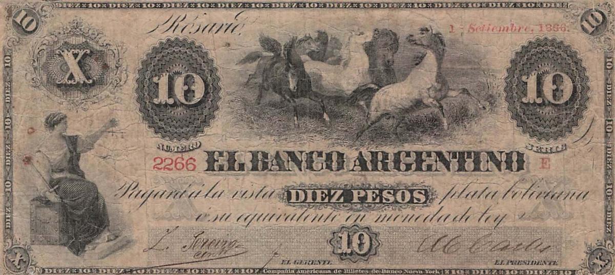 Front of Argentina pS1527a: 10 Peso Plata Boliviana from 1866
