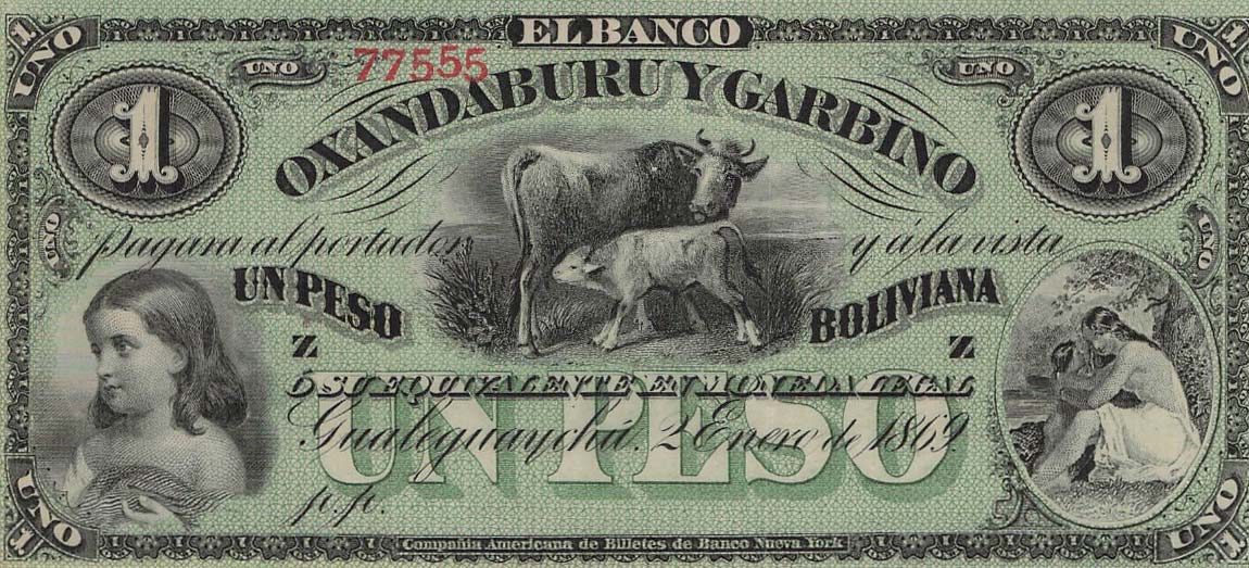 Front of Argentina pS1782r: 1 Peso Boliviano from 1869