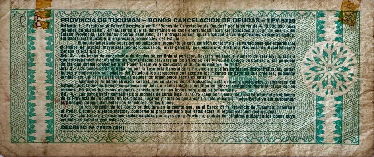Back of Argentina pS2703: 1 Austral from 1985