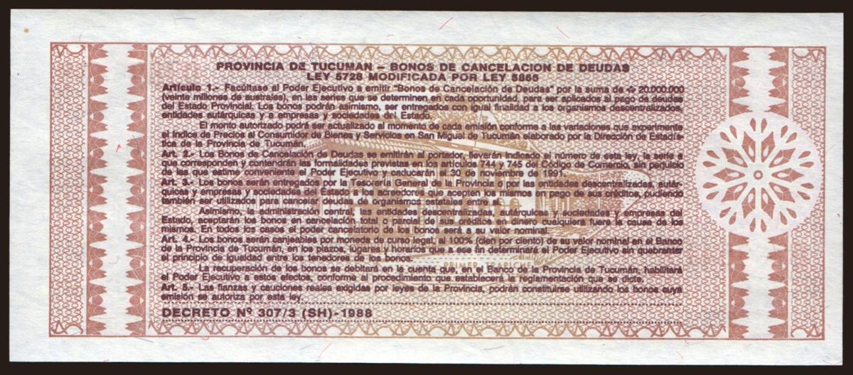 Back of Argentina pS2712b: 5 Australes from 1991