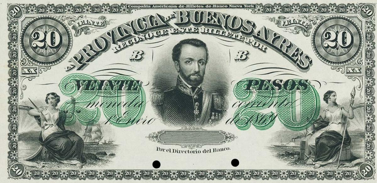 Front of Argentina pS486p: 20 Pesos from 1869