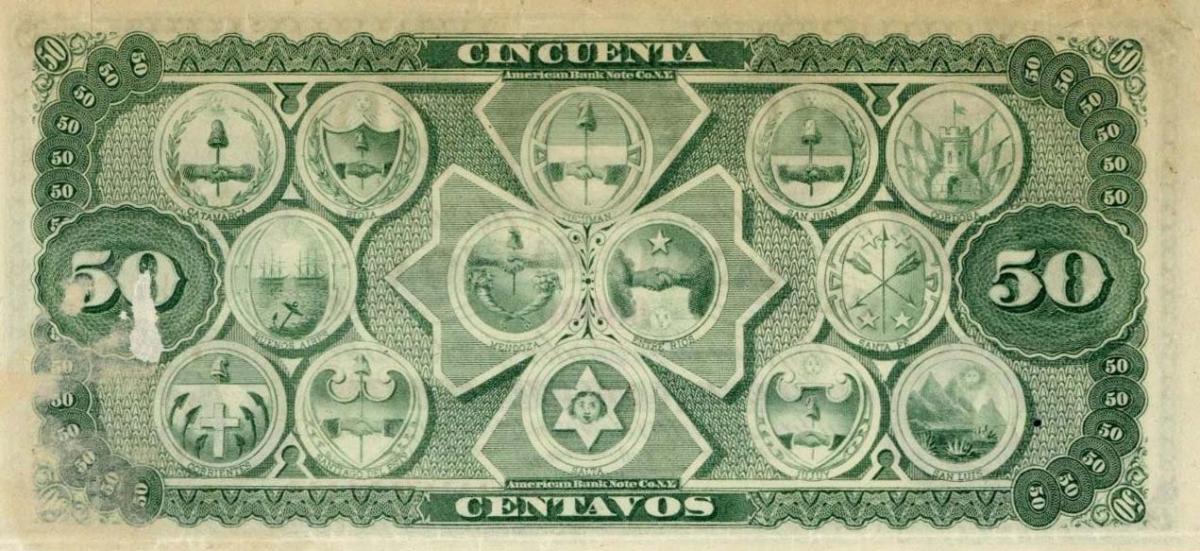 Back of Argentina pS647s: 50 Centavos Fuertes from 1873