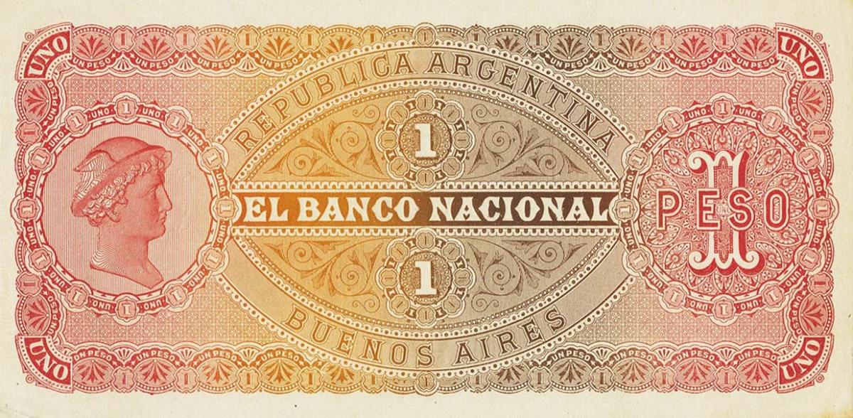 Back of Argentina pS694ct: 1 Peso from 1883
