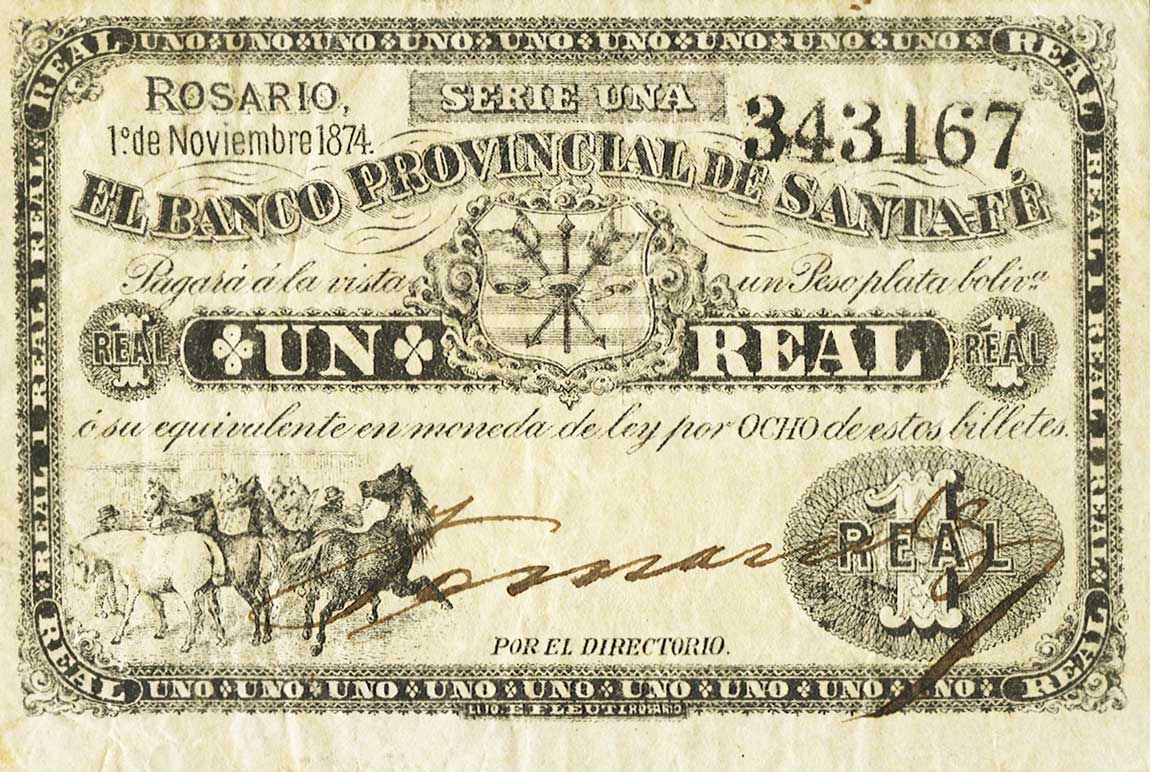 Front of Argentina pS804: 1 Real Plata Boliviana from 1874