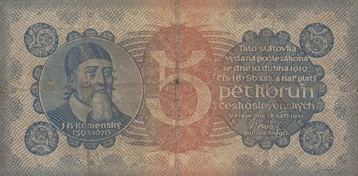 Front of Czechoslovakia p15a: 5 Korun from 1921