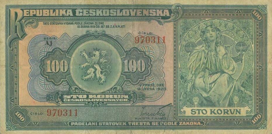 Front of Czechoslovakia p17a: 100 Korun from 1920