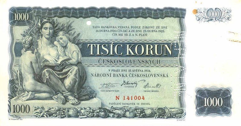 Front of Czechoslovakia p26s: 1000 Korun from 1934