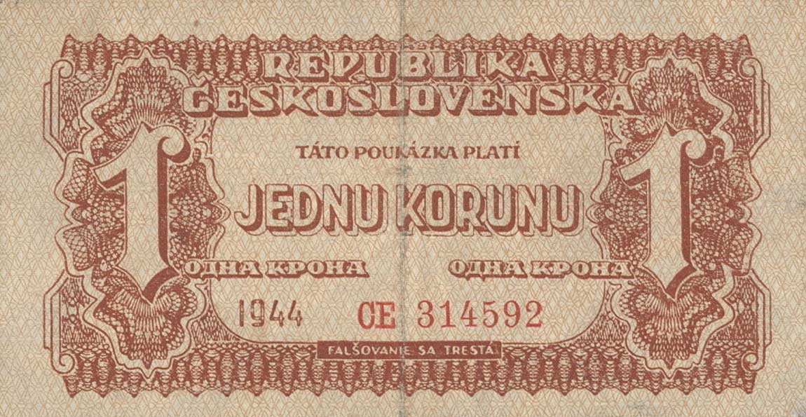 Front of Czechoslovakia p45a: 1 Koruna from 1944
