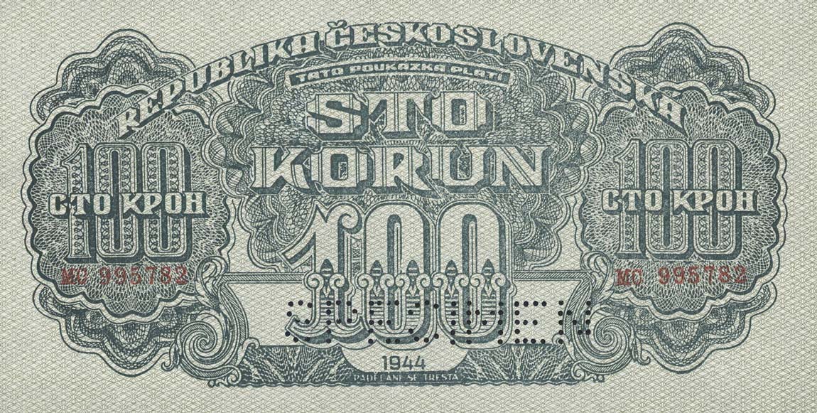 Front of Czechoslovakia p48s: 100 Korun from 1944