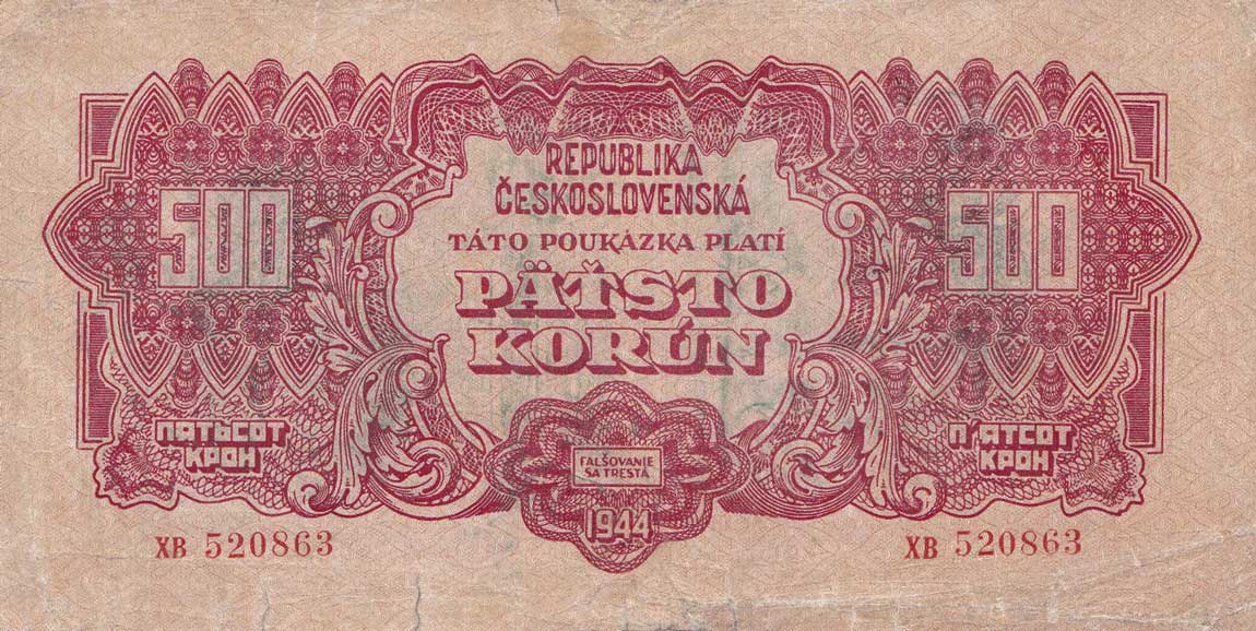 Front of Czechoslovakia p49a: 500 Korun from 1944