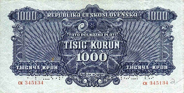 Front of Czechoslovakia p50s: 1000 Korun from 1944
